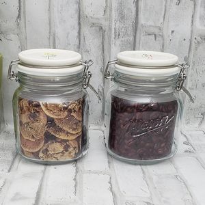 2 NWT**Floral Mason Craft & More Airtight Ceramic Clamp Lid Jars
